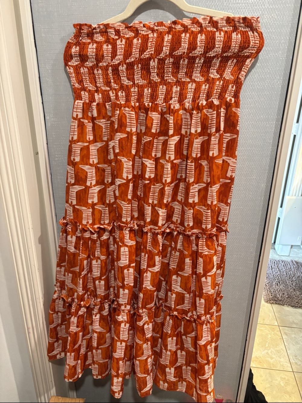 Strapless Tiered Maxi Dress in Orange and White